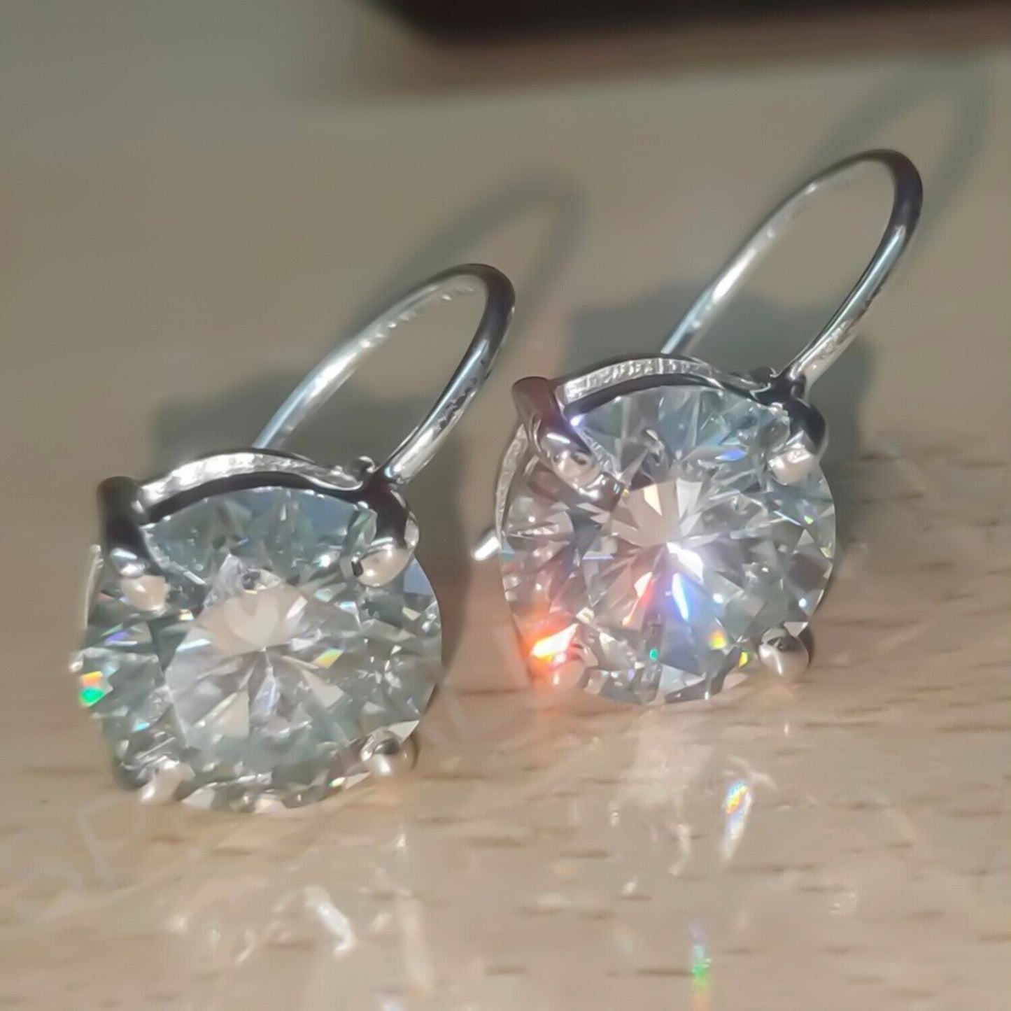 Certified 5.00 Ct White Moissanite Solitaire Dangler Earrings Gold Vermeil