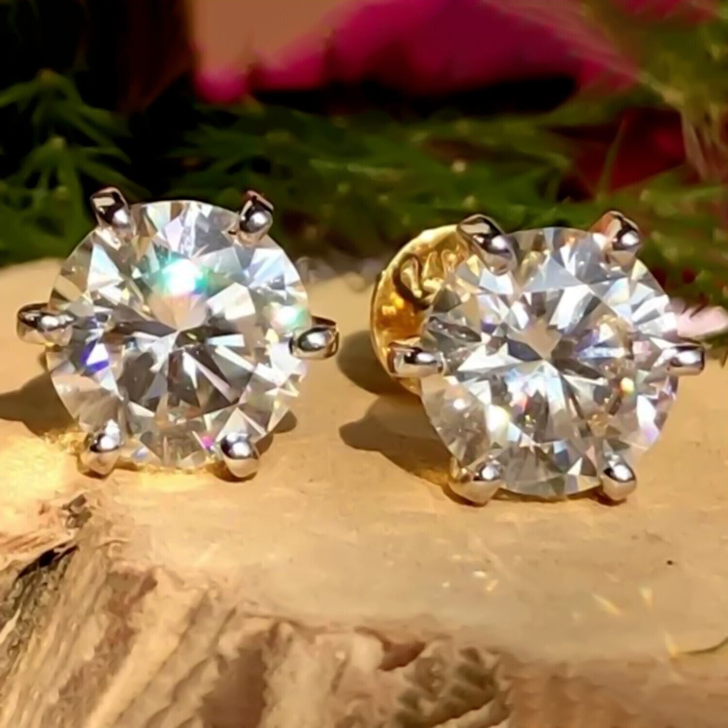 4.00 Ct Certified White Moissanite Studs In Yellow Gold Finish Gold Vermeil - GEMHUB & CO.