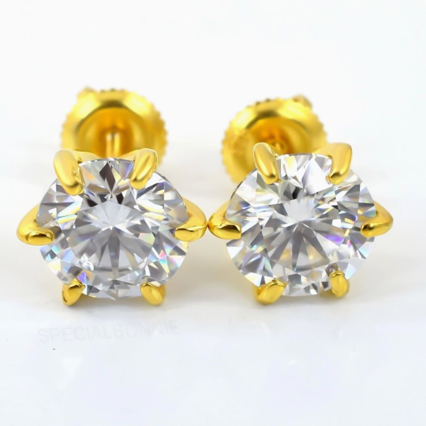 4.00 Ct Certified White Moissanite Studs In Yellow Gold Finish Gold Vermeil