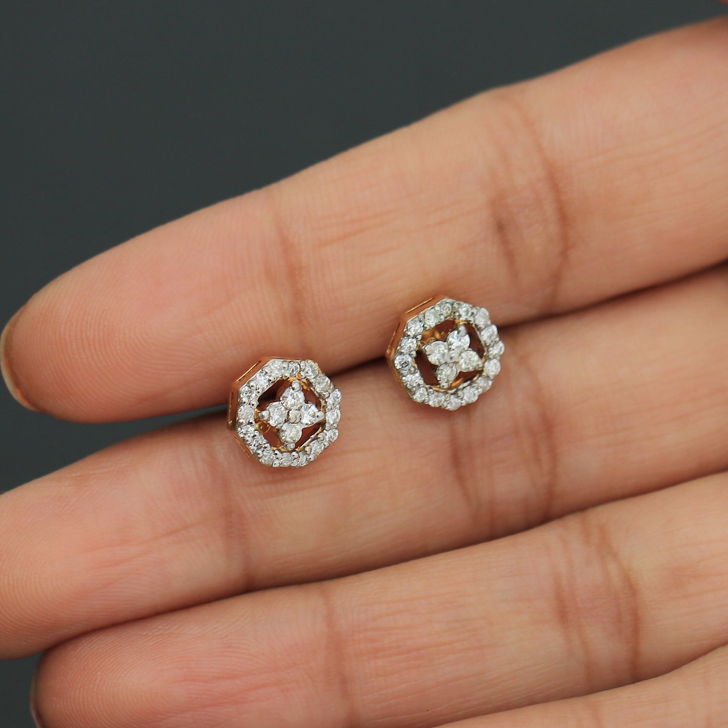 Certified 18K Yellow Gold Diamond Stud Earrings 0.48 Ct. for Women - view 4