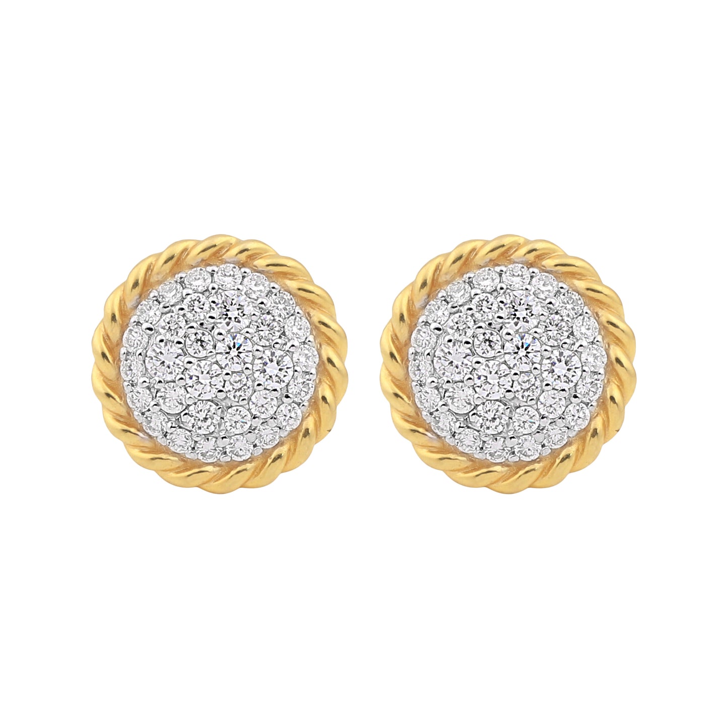 0.99 Ct Natural Diamond Stud Earrings G-H VS Round Brilliant 18K Gold Tops