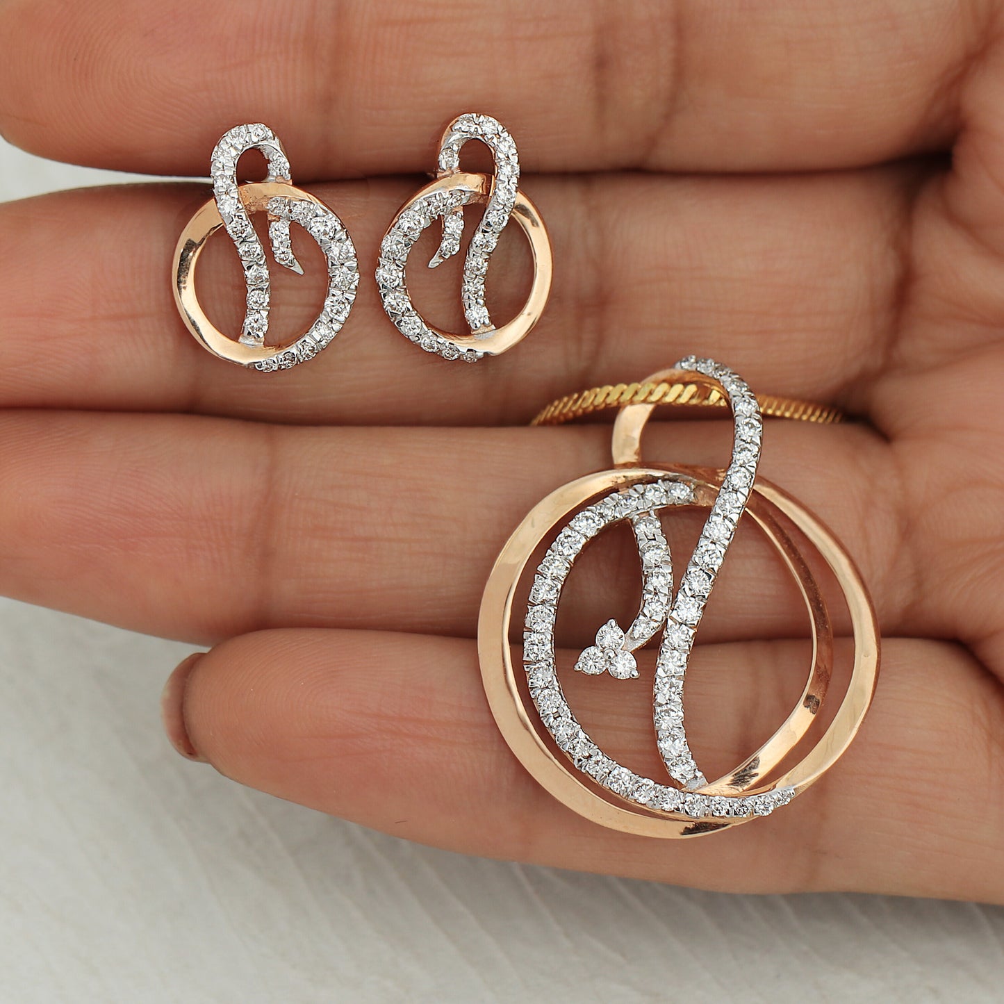 Natural Diamond Pendant Earrings Set in 18KT Rose Gold, 0.89 Ct. IGI Certified - view 2