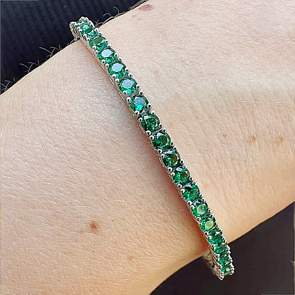 HUGE Emerald Cut Lab-Grown Diamond Dedicated Tennis Bracelet 14K White Gold - GEMHUB & CO.