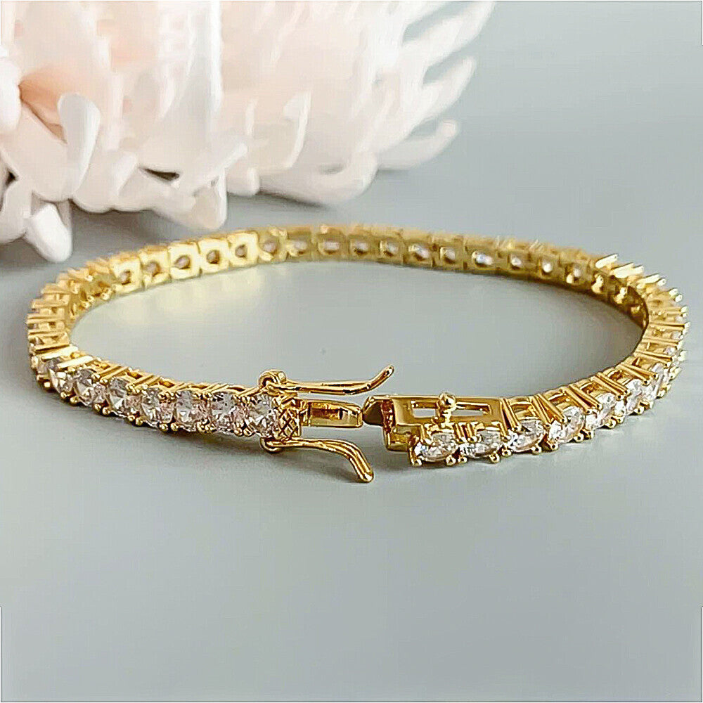 GDGL Certified 14k Yellow Gold 2.00CT Round Cut Natural Diamond Tennis Bracelet - GEMHUB & CO.