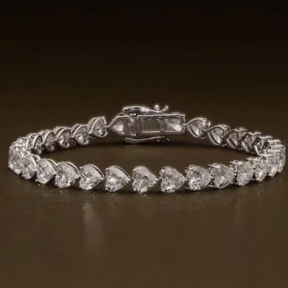 14K White Gold Heart-Cut Lab-Grown Diamond Tennis Bracelet Mother's Special Gift - GEMHUB & CO.