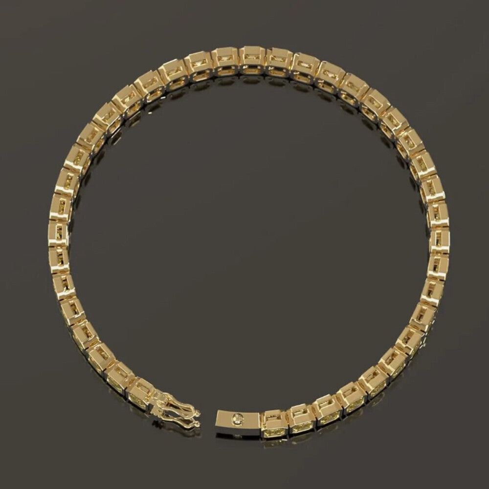 Bezel Set Emerald Fancy Vivid Yellow Lab-Grown Diamond Tennis Bracelet 14k Gold - Image 2 - GEMHUB & CO.