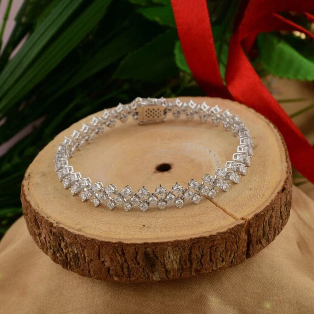 Solid 14K White Gold Round-Cut Certified Natural Diamond Tennis Bracelet Gift - Image 3 - GEMHUB & CO.