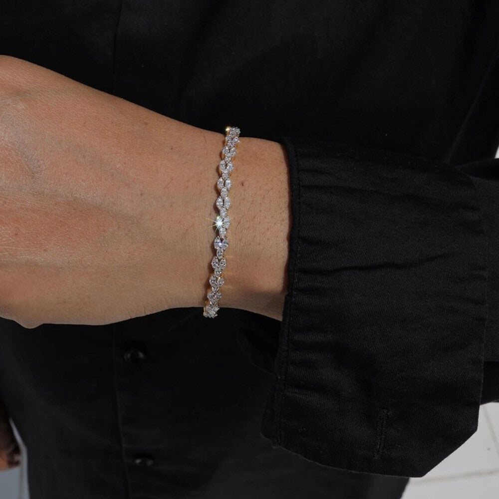 14K Yellow Gold Lab Grown Diamond Charm Tennis Bracelet Marquise Cut Minimalist - Image 4 - GEMHUB & CO.