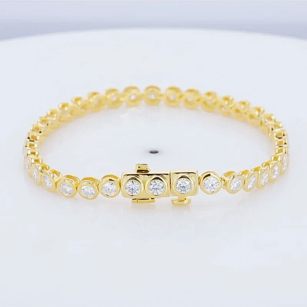 Bezel Round Certified Lab-Grown 8Ct Diamond Tennis Bracelet 14k Yellow Gold - GEMHUB & CO.