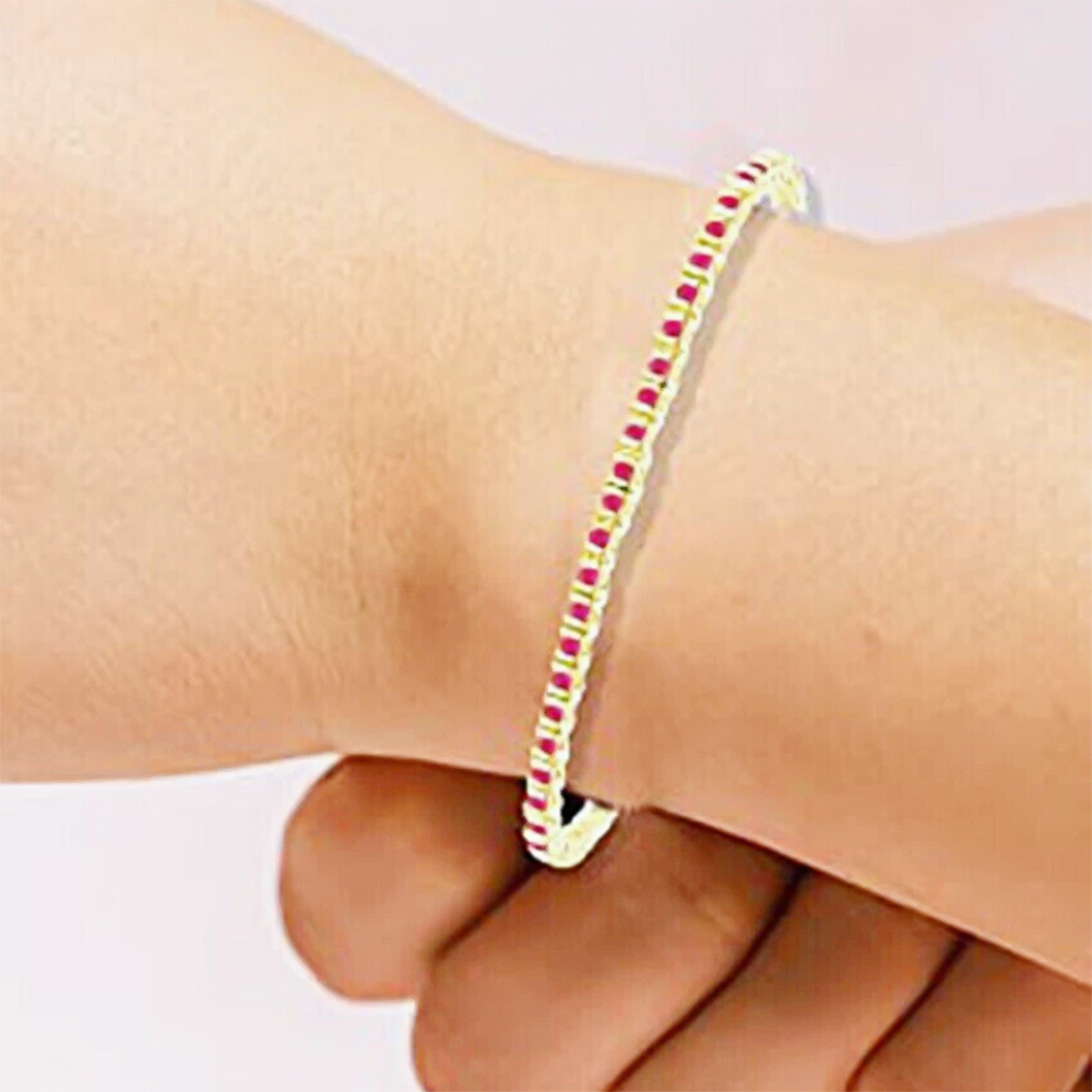 3Ct Round Cut Certified Natural Red Ruby Tennis Bracelet For Her 14k Yellow Gold - GEMHUB & CO.