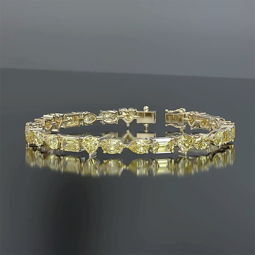 14k Gold Fancy Yellow Lab-Grown Diamond Multi Cut Women's Tennis Bracelet - GEMHUB & CO.