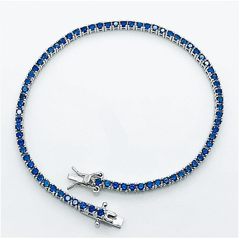 Certified 4.40Ct Round Cut Natural Blue Sapphire Tennis Bracelet 14K Yellow Gold - Image 2 - GEMHUB & CO.