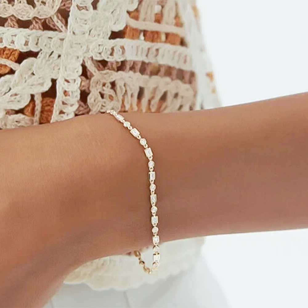 Lab-Grown Diamond Unique Design Bezel Set Women Tennis Bracelet 14K Yellow Gold - Image 2 - GEMHUB & CO.