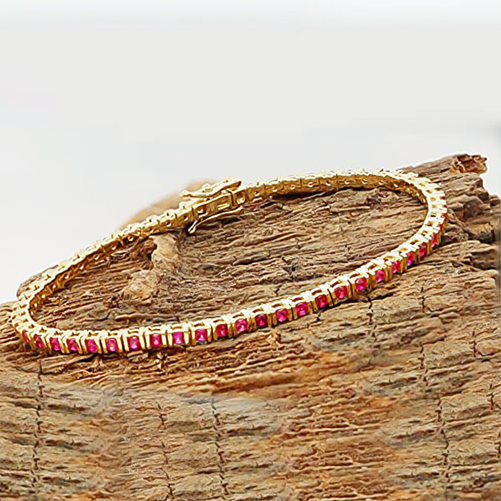 3Ct Round Cut Certified Natural Red Ruby Tennis Bracelet For Her 14k Yellow Gold - Image 2 - GEMHUB & CO.