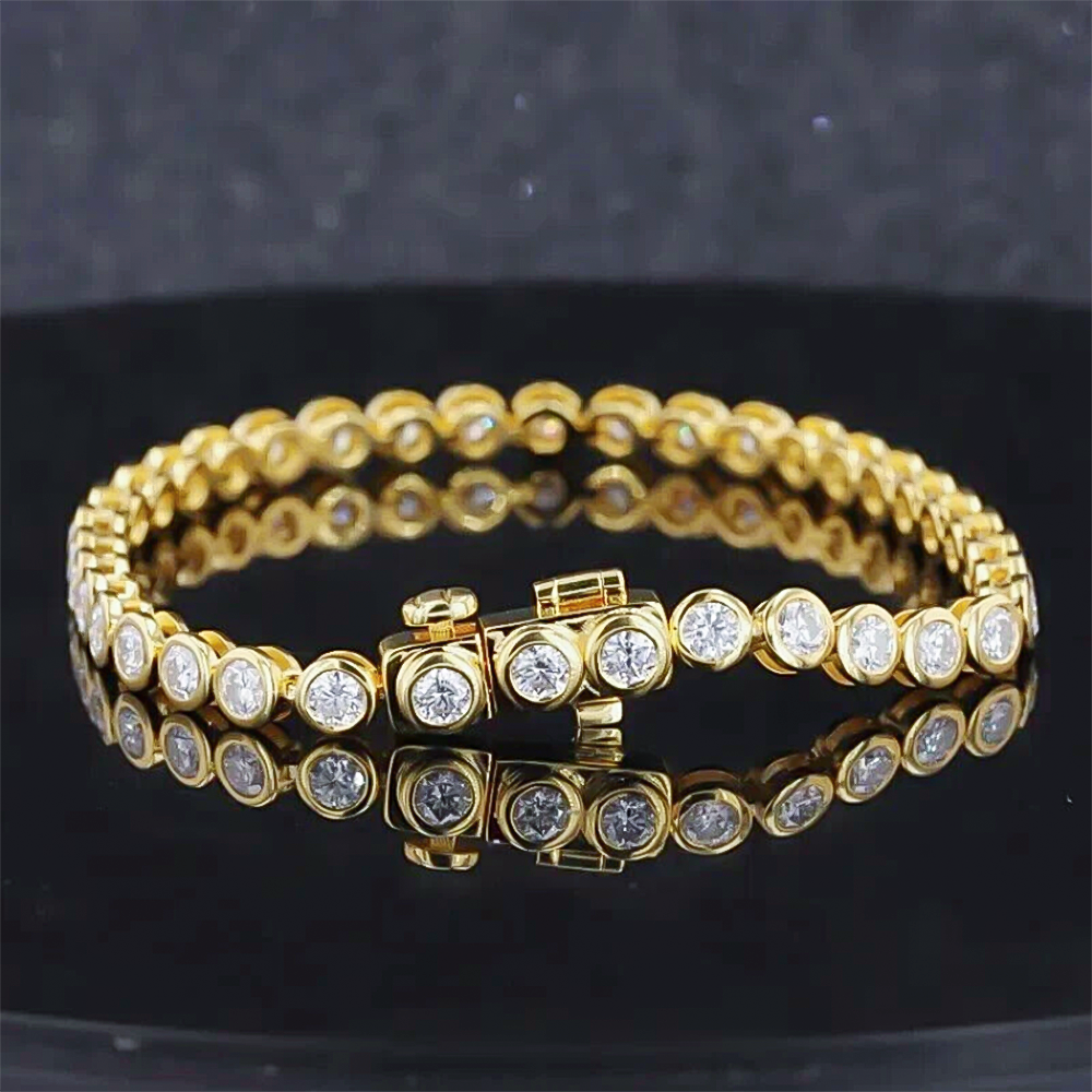 Bezel Round Certified Lab-Grown 8Ct Diamond Tennis Bracelet 14k Yellow Gold - Image 2 - GEMHUB & CO.