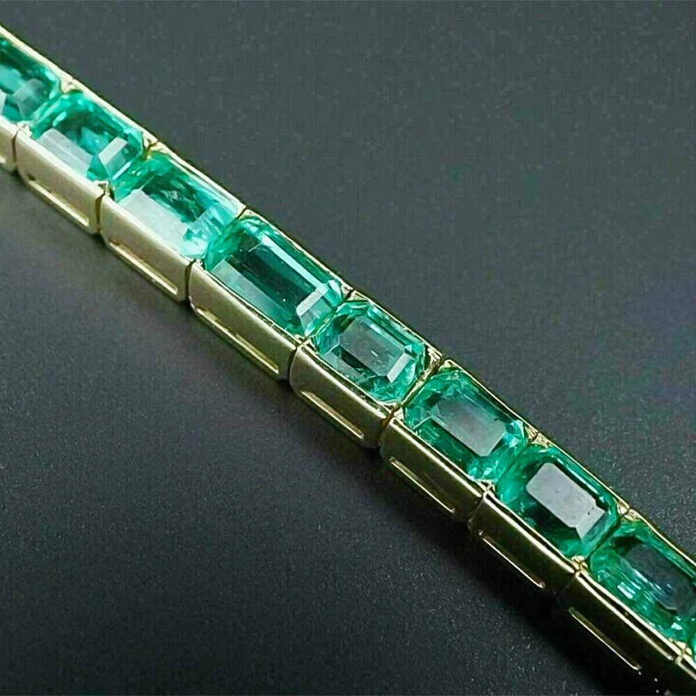 Certified Natural Green Emerald Tennis Bracelet For Men 14k Solid Gold Bezel Set - Image 4 - GEMHUB & CO.
