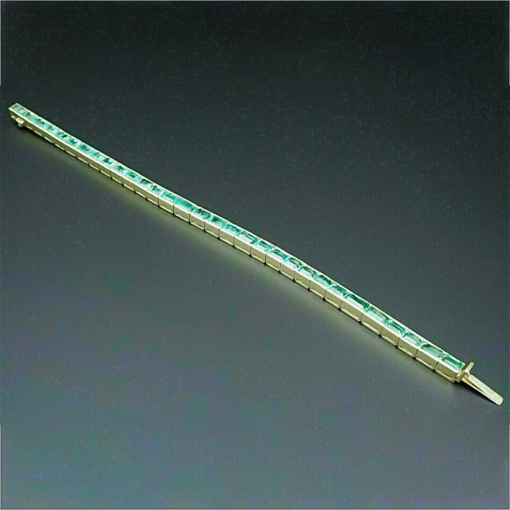 Certified Natural Green Emerald Tennis Bracelet For Men 14k Solid Gold Bezel Set - Image 3 - GEMHUB & CO.
