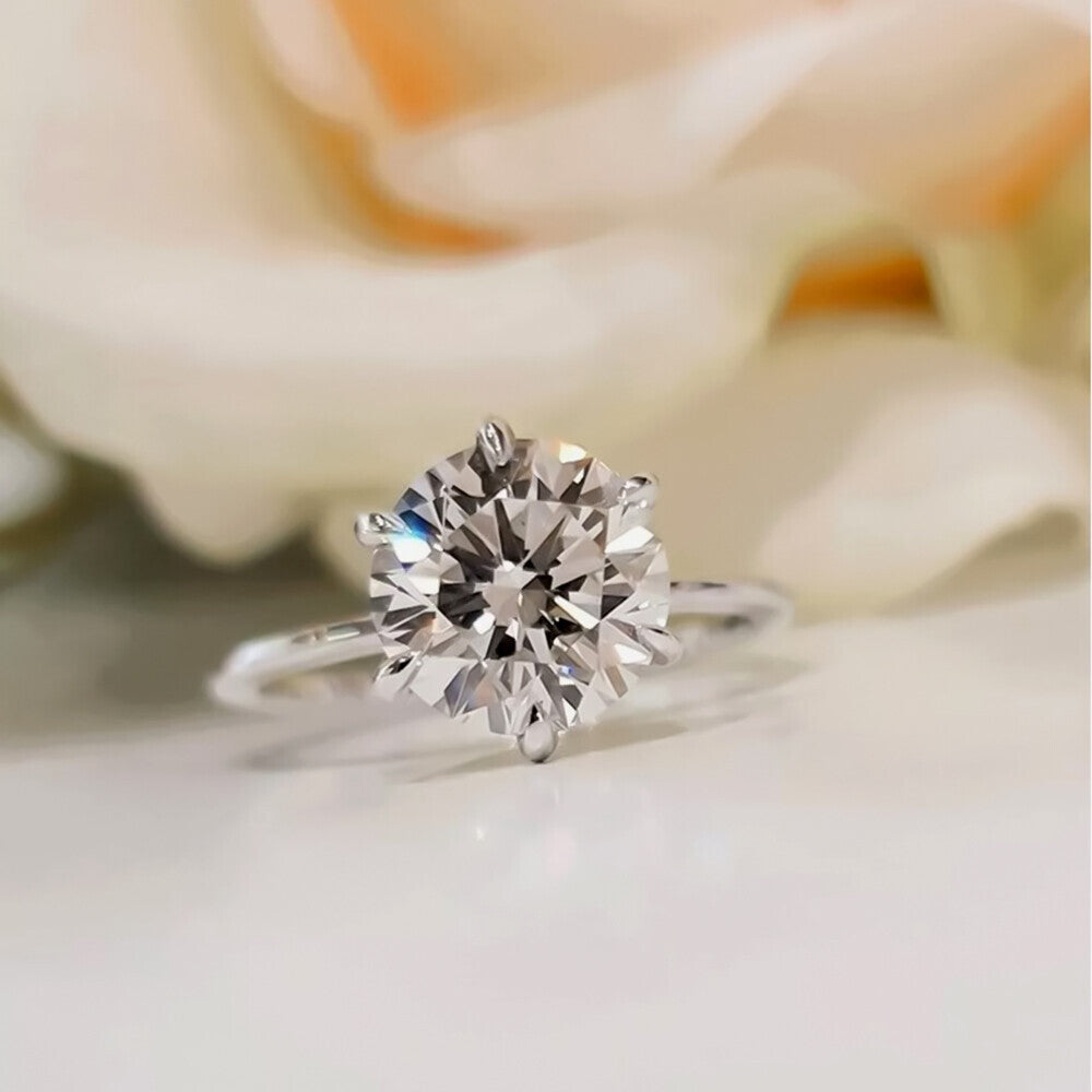 Certified 3.70 Ct White Moissanite Solitaire Statement Ring 18K Gold Plated
