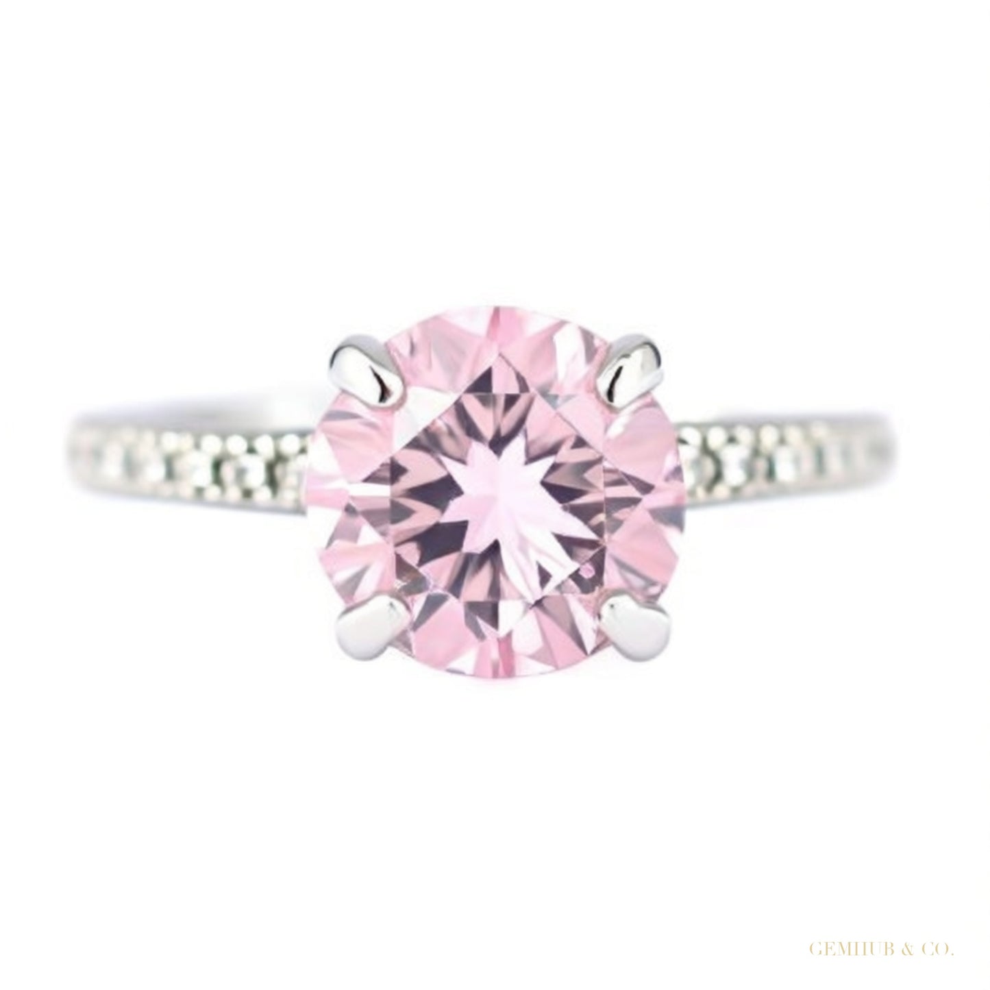 Certified 2.60 ct DEW Pink Moissanite Solitaire Ring in Gift 18K Gold Plated – white background main image