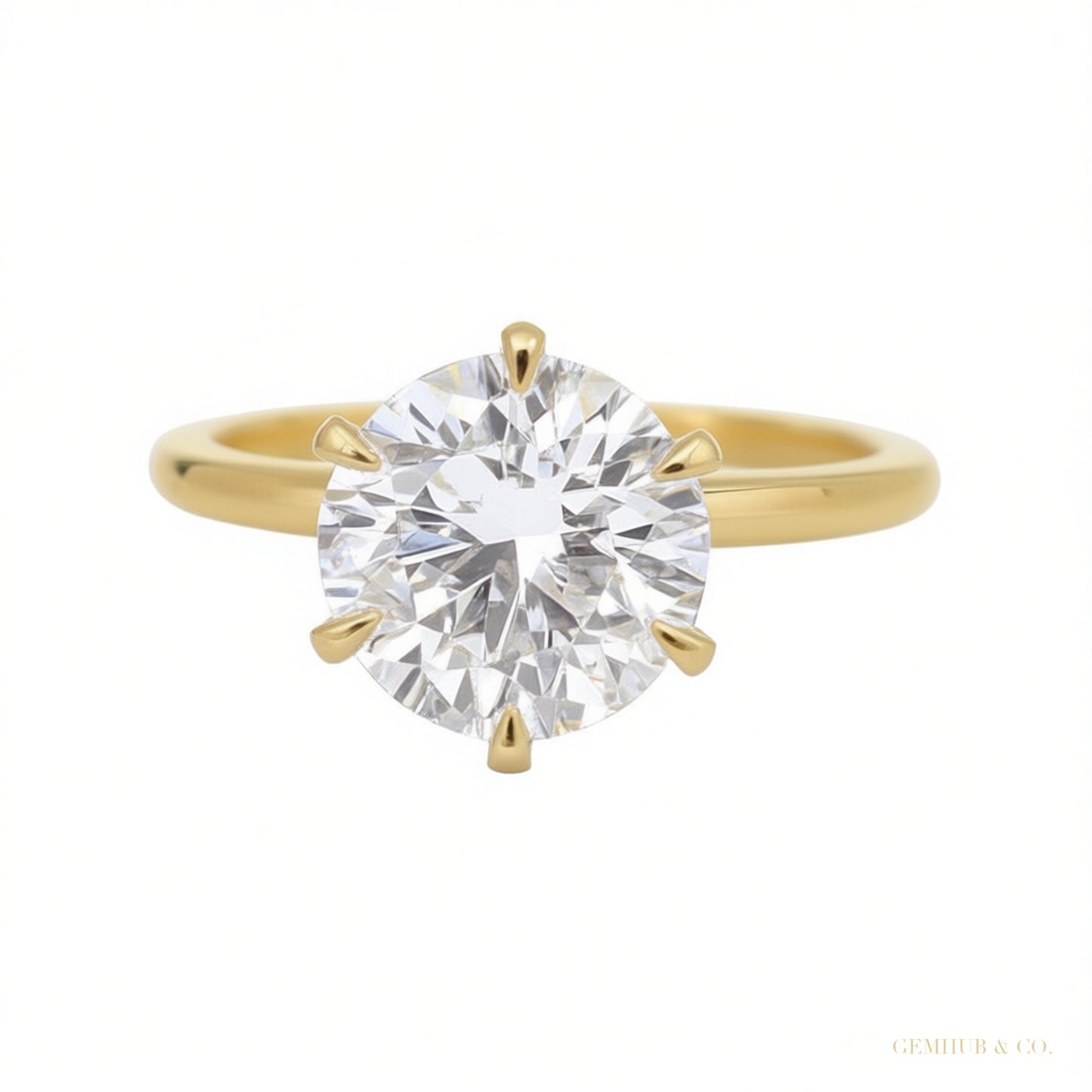Certified 3.40 ct DEW White Moissanite Solitaire Statement Ring 18K Gold Plated – white background main image