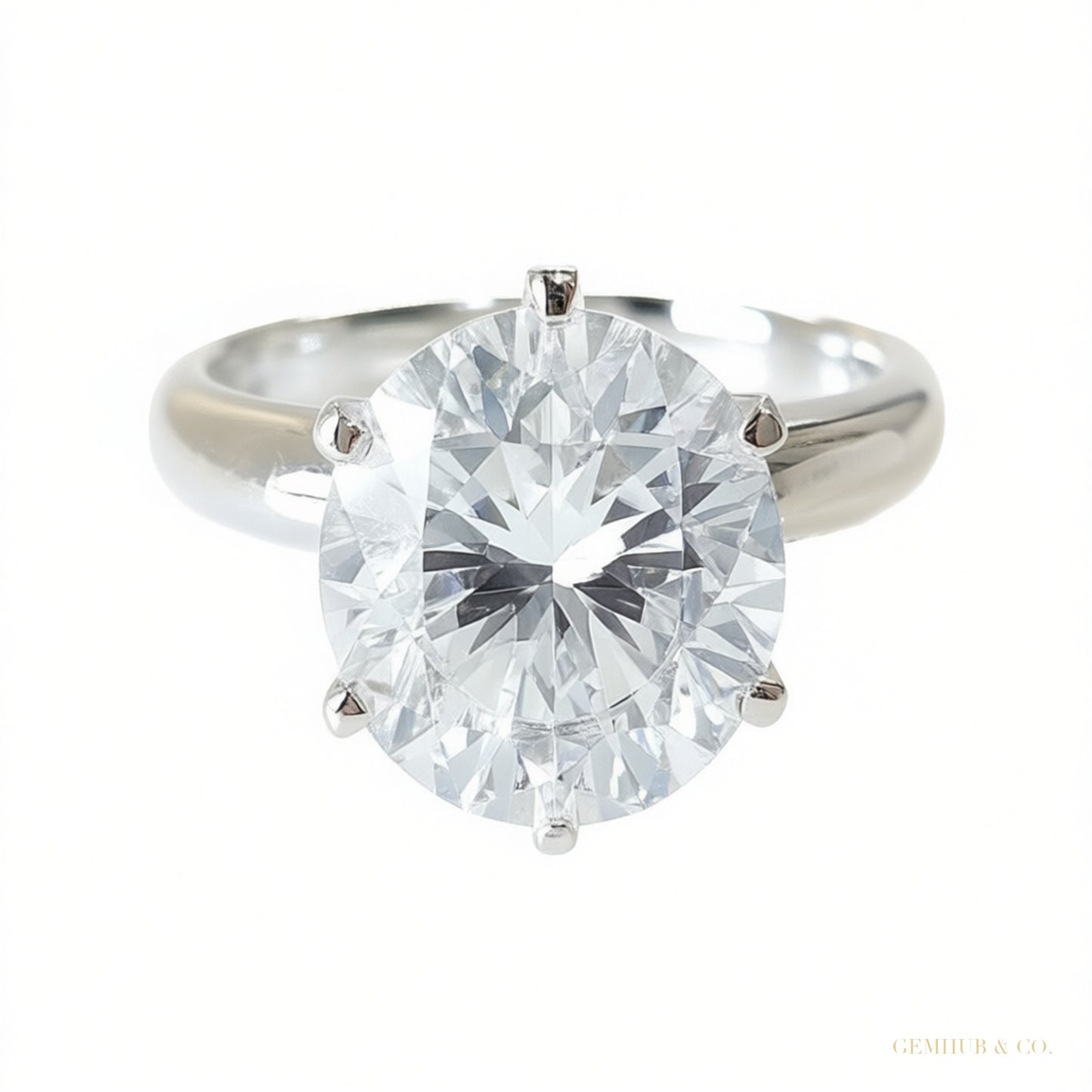 Certified 4.60 ct DEW Round Cut White Moissanite Solitaire Statement Ring In 18K Gold P 18K Gold Plated – white background main image