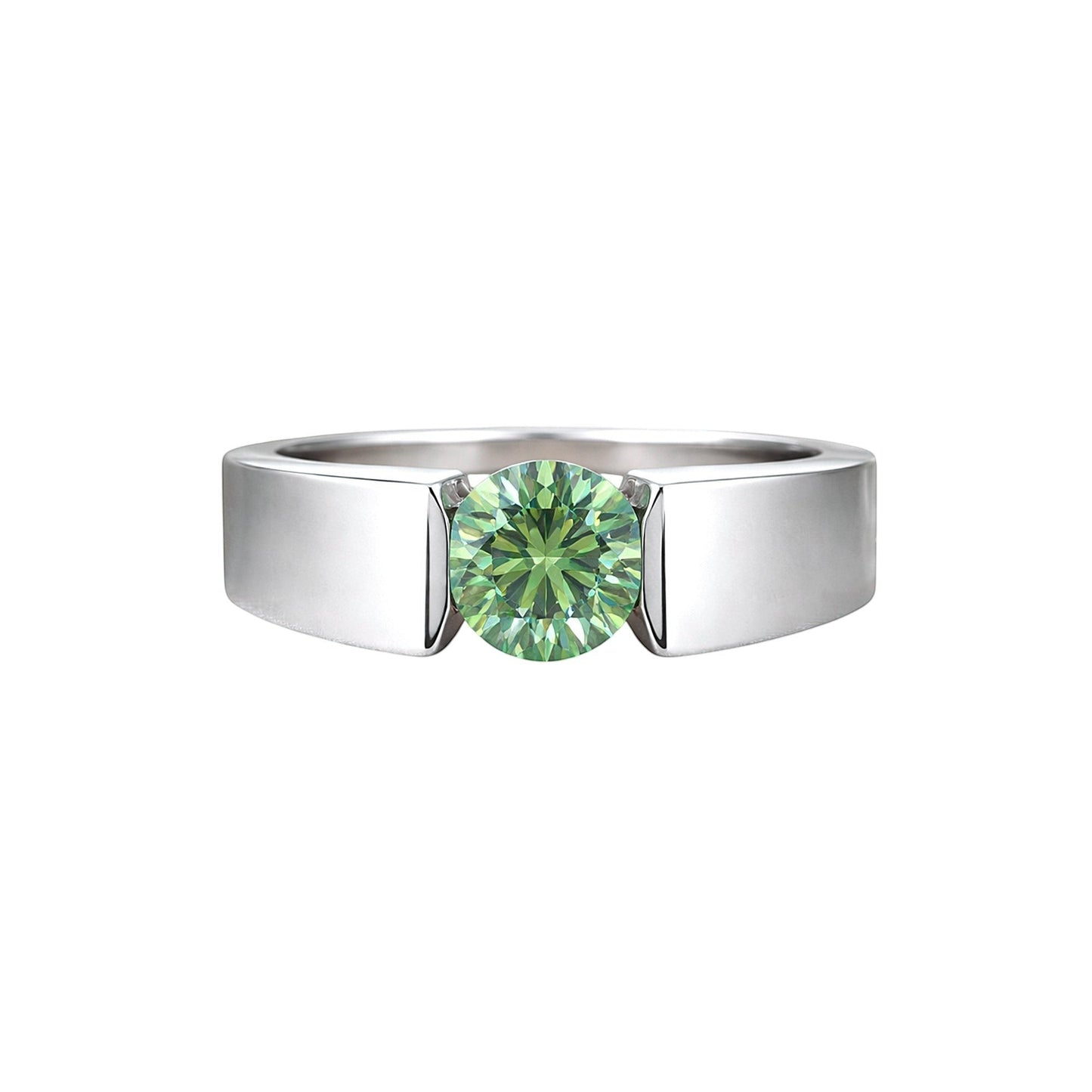 GEMHUB & CO. 2.00 Ct round cut green lab-grown diamond ring with VS1 clarity in 18k gold vermeil.