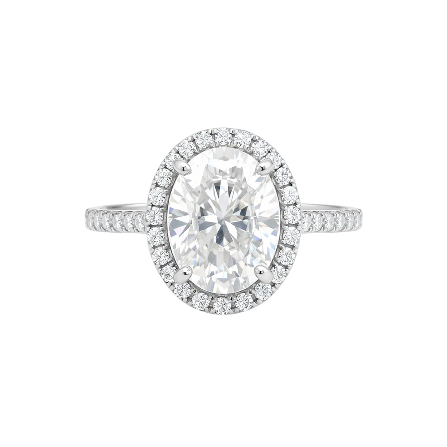 GEMHUB & CO. 3.00 Ct oval cut lab grown diamond ring with VS1 clarity, set in 18k gold vermeil with a diamond halo and band.