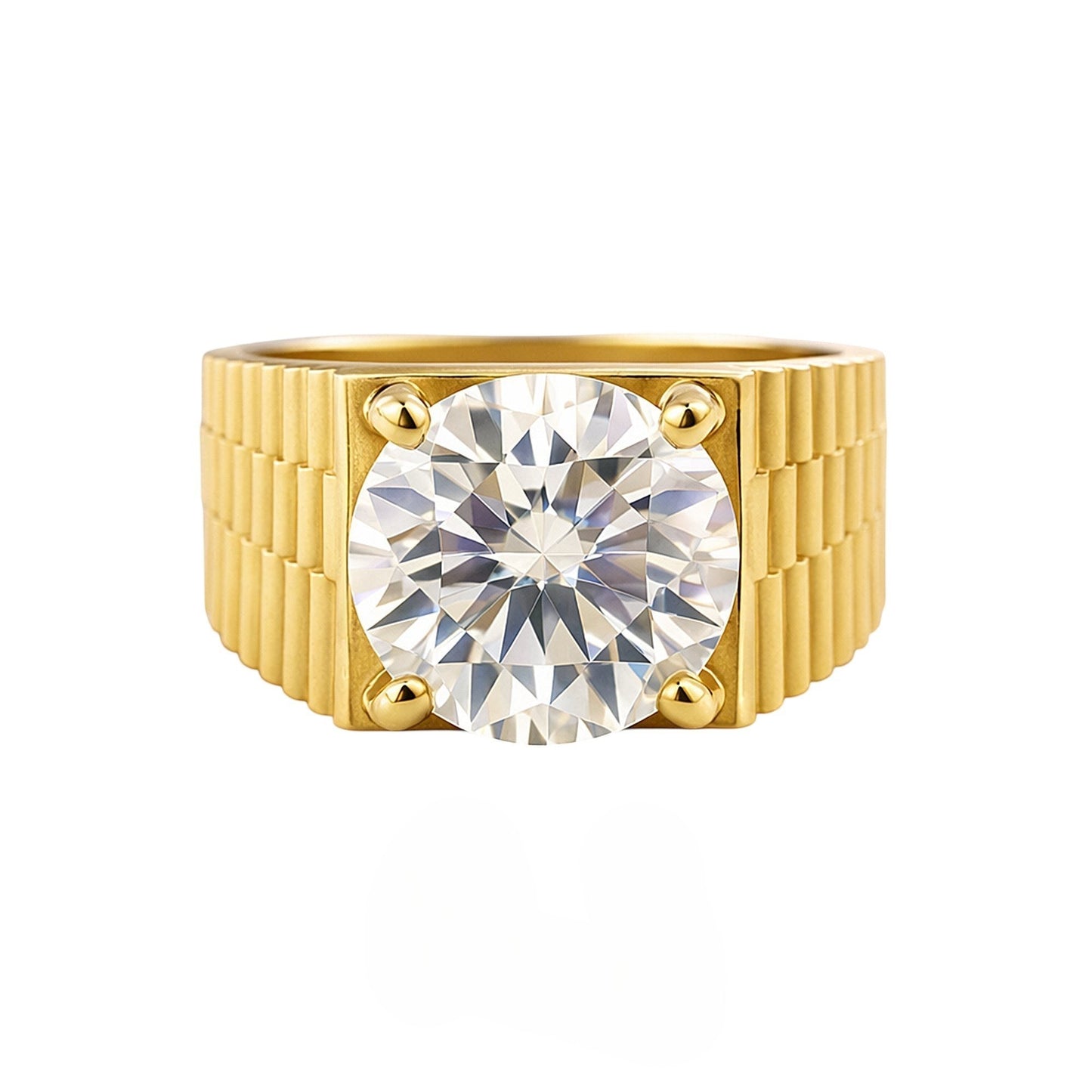 GEMHUB & CO. 5.00 Ct round cut lab grown diamond ring in 18k gold vermeil with VS1 clarity.