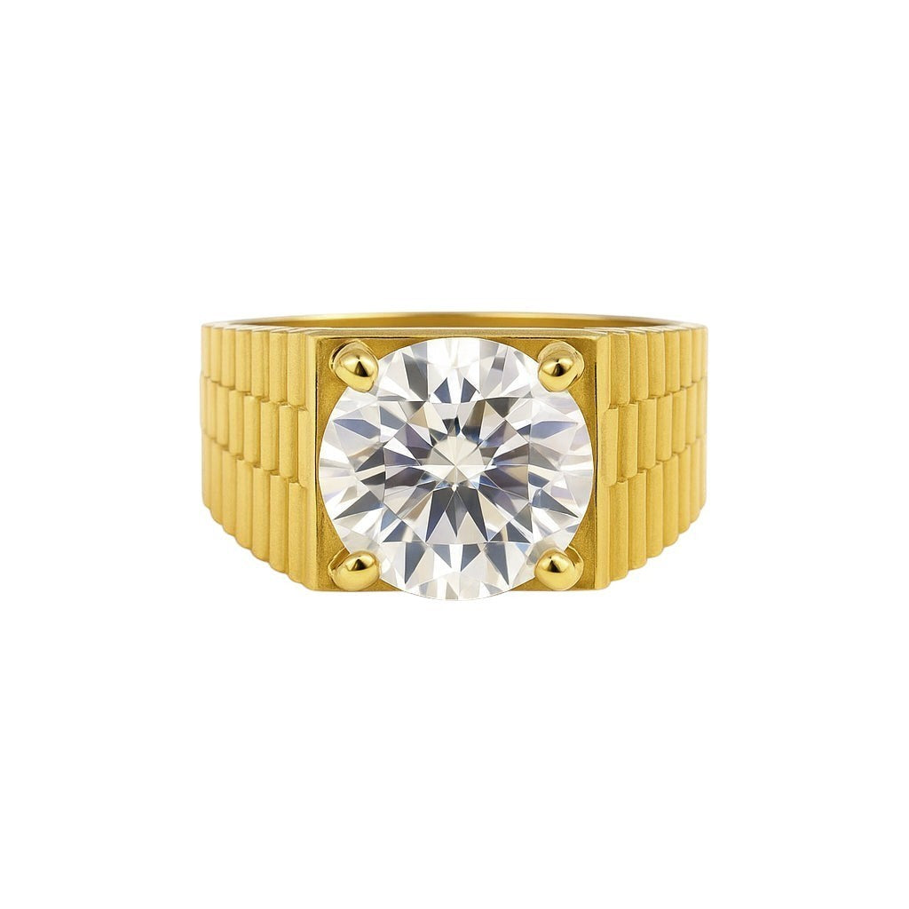 GEMHUB & CO. 5.00 Ct round cut lab grown diamond ring in 18k gold vermeil with VS1 clarity.