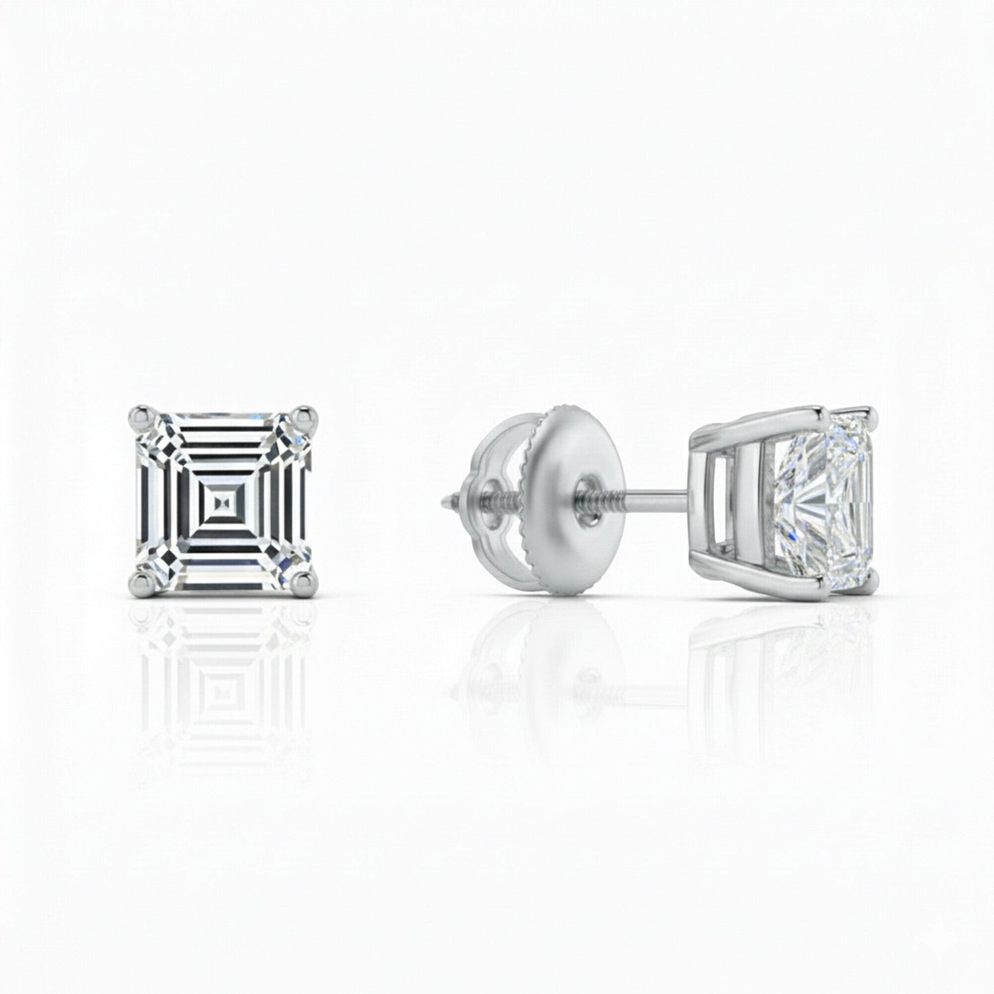 GEMHUB & CO. Asscher cut lab-created diamond stud earrings in 950 platinum with screw backs, 2 ct.