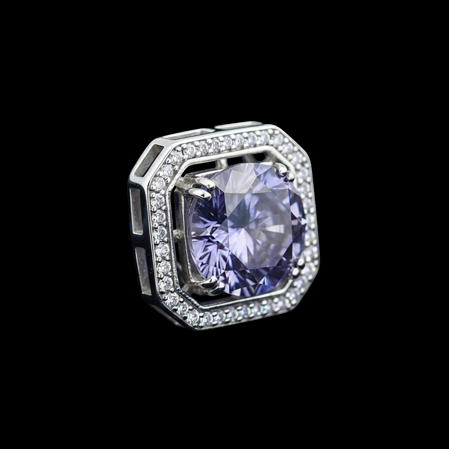 GEMHUB & CO. 3 Ct round cut blue lab-grown diamond pendant with VS1 clarity, set in 18k gold vermeil with a halo of small white diamonds.