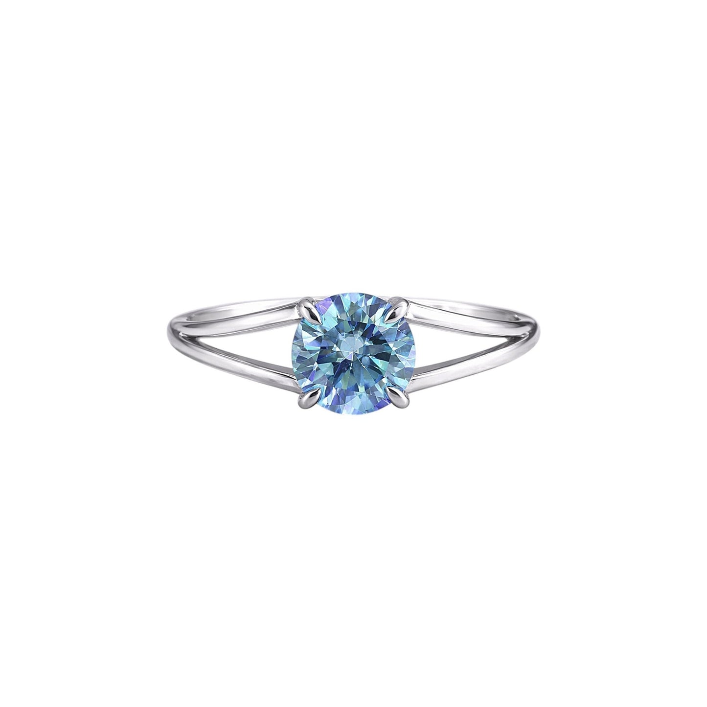 GEMHUB & CO. 2.50 Ct round cut blue lab-grown diamond ring with VS1 clarity set in 18k gold vermeil.
