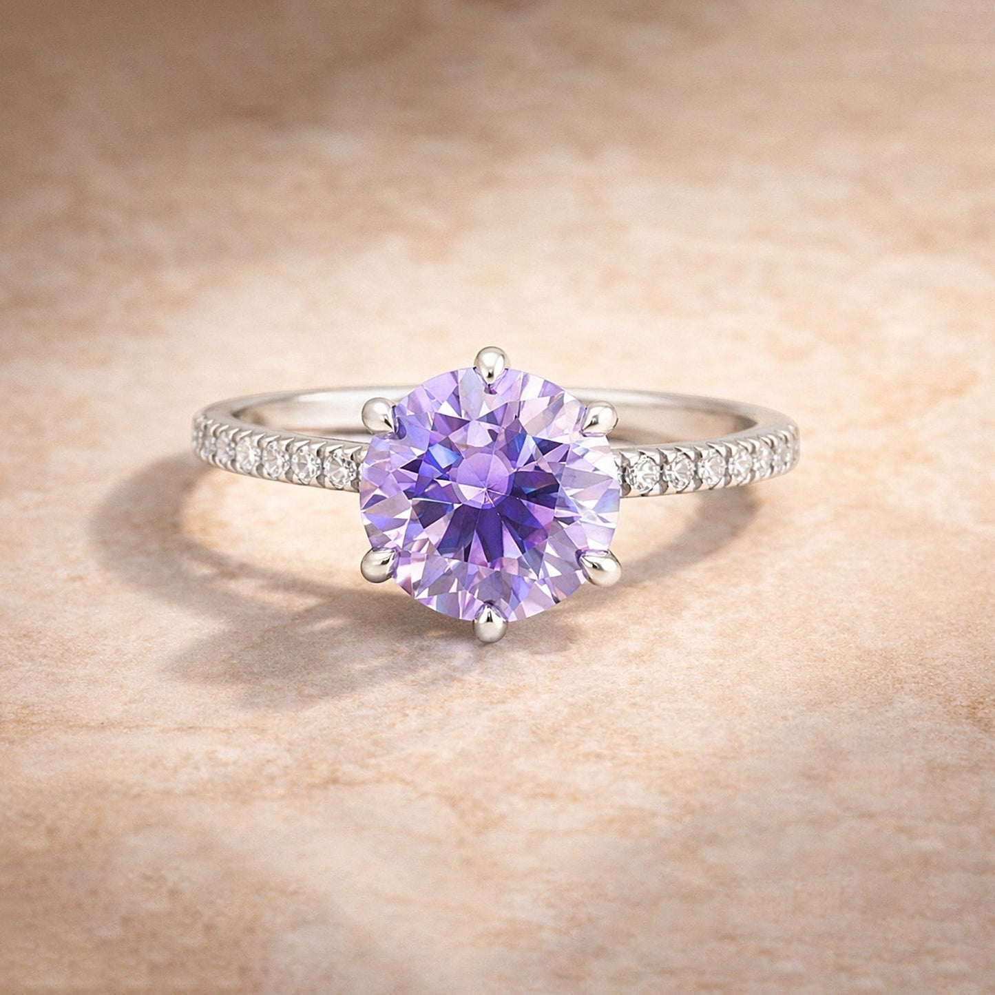 GEMHUB & CO. 2.00 Ct round cut blue lab grown diamond ring with VS1 clarity set in 18k gold vermeil with pavé band.