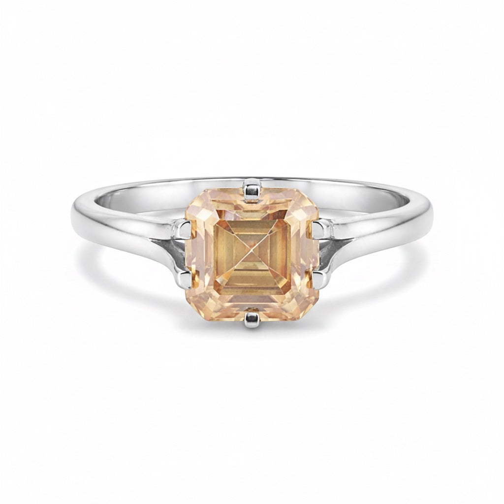 Top view of asscher cut champagne diamond showing hall-of-mirrors faceting