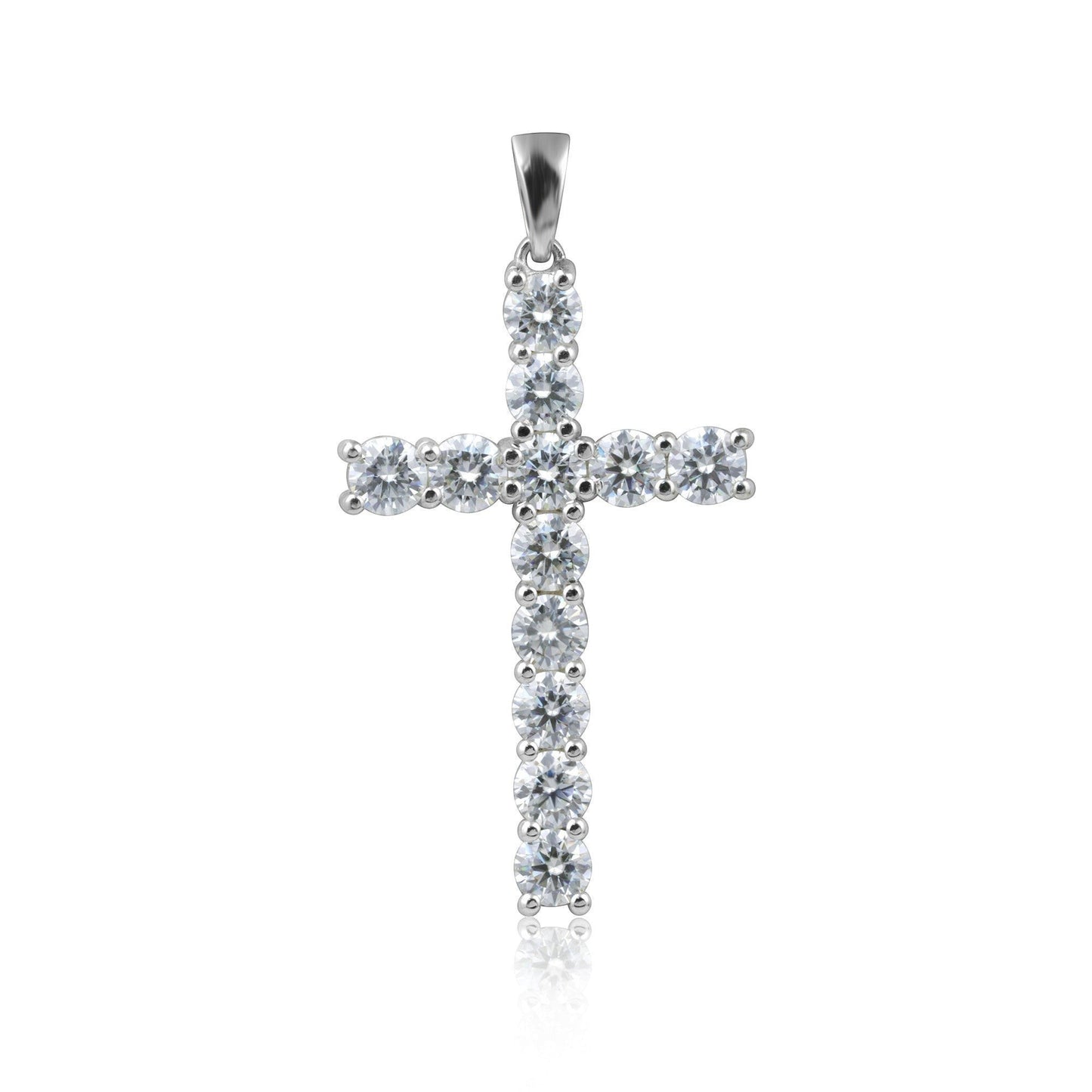 GEMHUB & CO. 3 Ct round cut lab grown diamond cross pendant in 18k white gold vermeil, VS1 clarity.