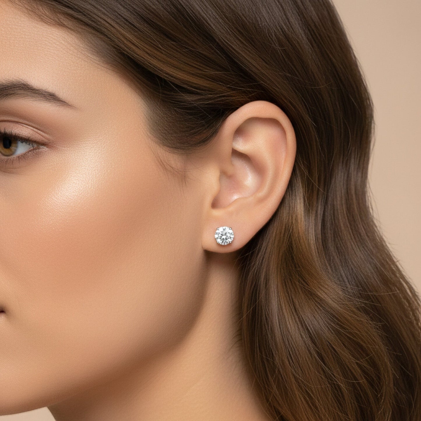 GEMHUB & CO. 1 Ct round lab-created diamond stud earrings in 14K white gold with screw backs.