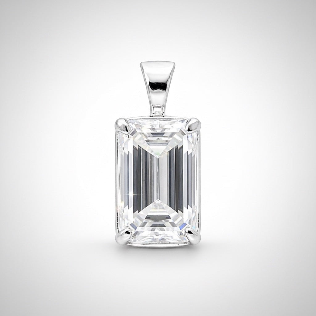 GEMHUB & CO. 3.30 Ct emerald cut lab grown diamond pendant in 18k gold vermeil with VS1 clarity.