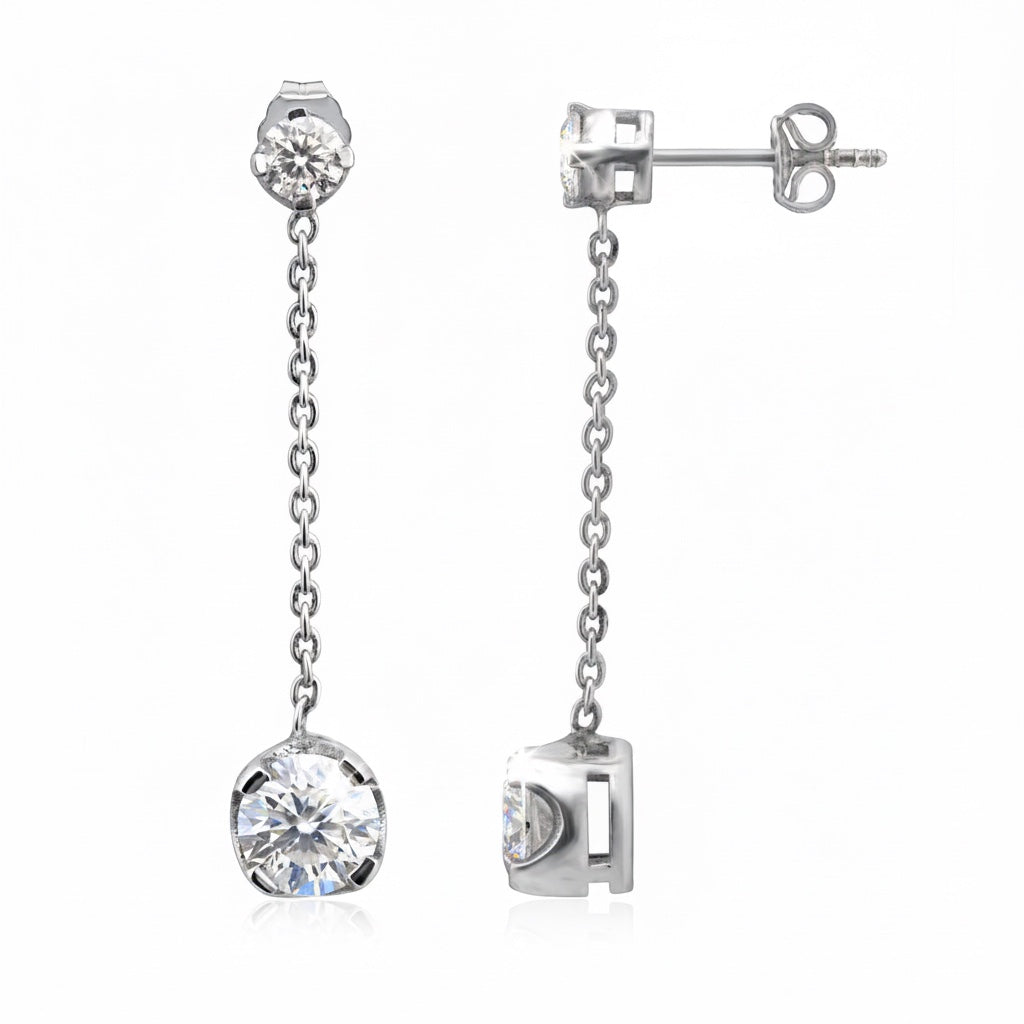 GEMHUB & CO. 7.30 Ct white moissanite drop dangle earrings in 18K gold vermeil over 925 sterling silver.