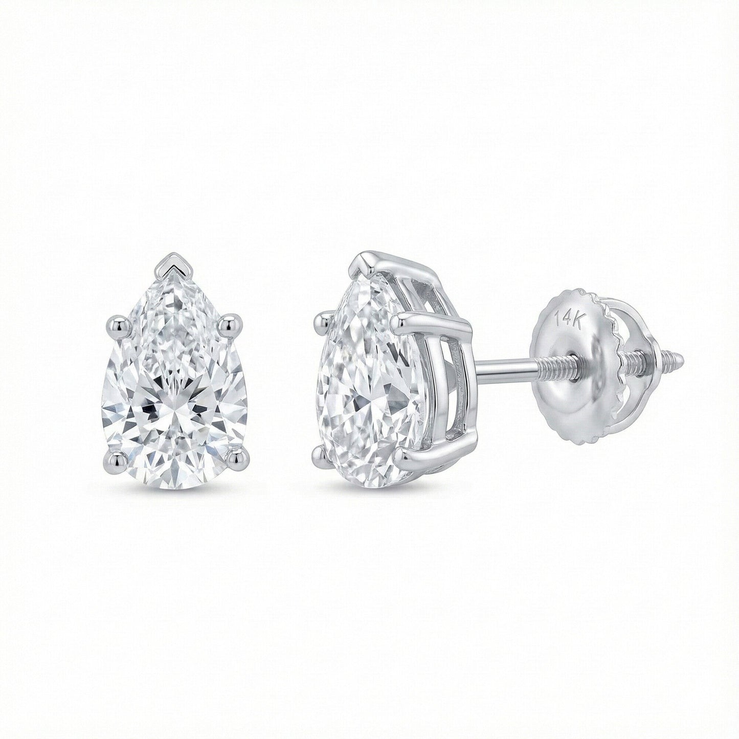 GEMHUB & CO. 3 Ct Pear Lab Created Diamond Earrings in 14K White Gold with Screw Backs, IGI Certified