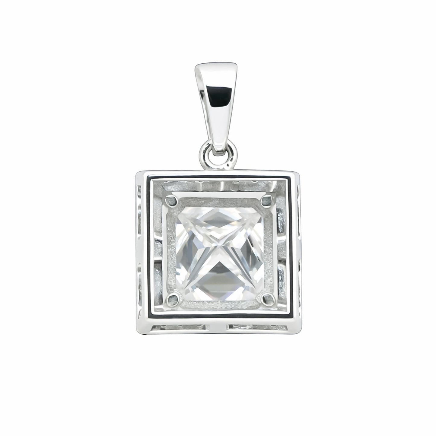 GEMHUB & CO. 2 Ct princess cut lab grown diamond pendant in 18k gold vermeil with VS1 clarity.