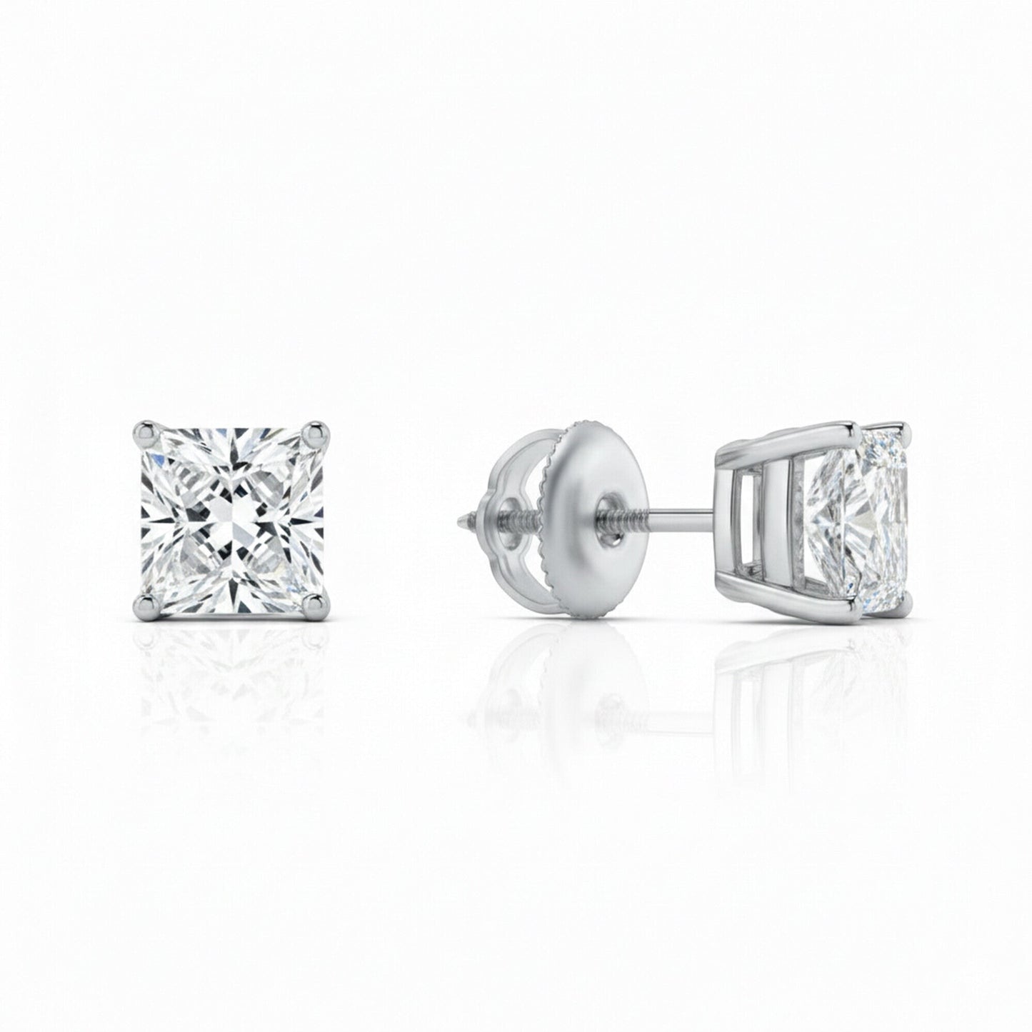 Princess platinum lab-grown diamond stud earrings