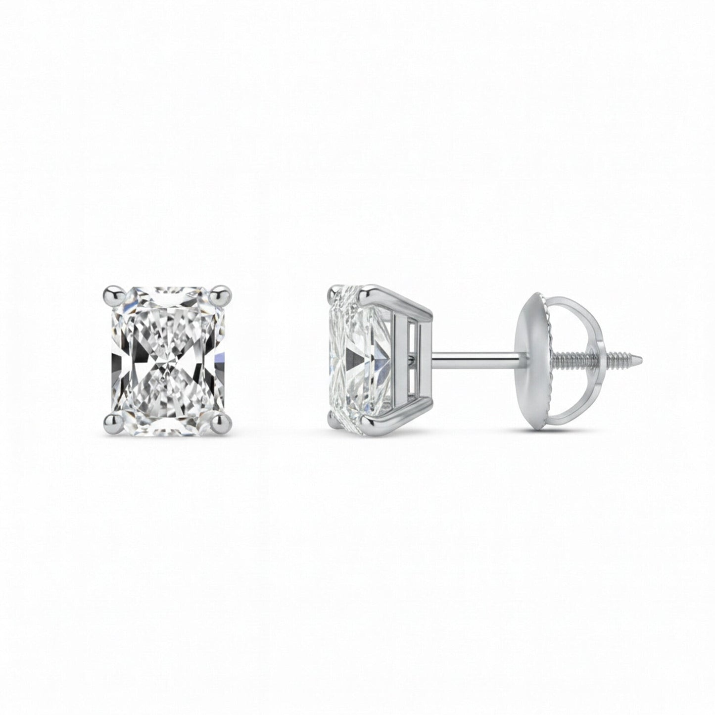 Radiant platinum lab-grown diamond stud earrings