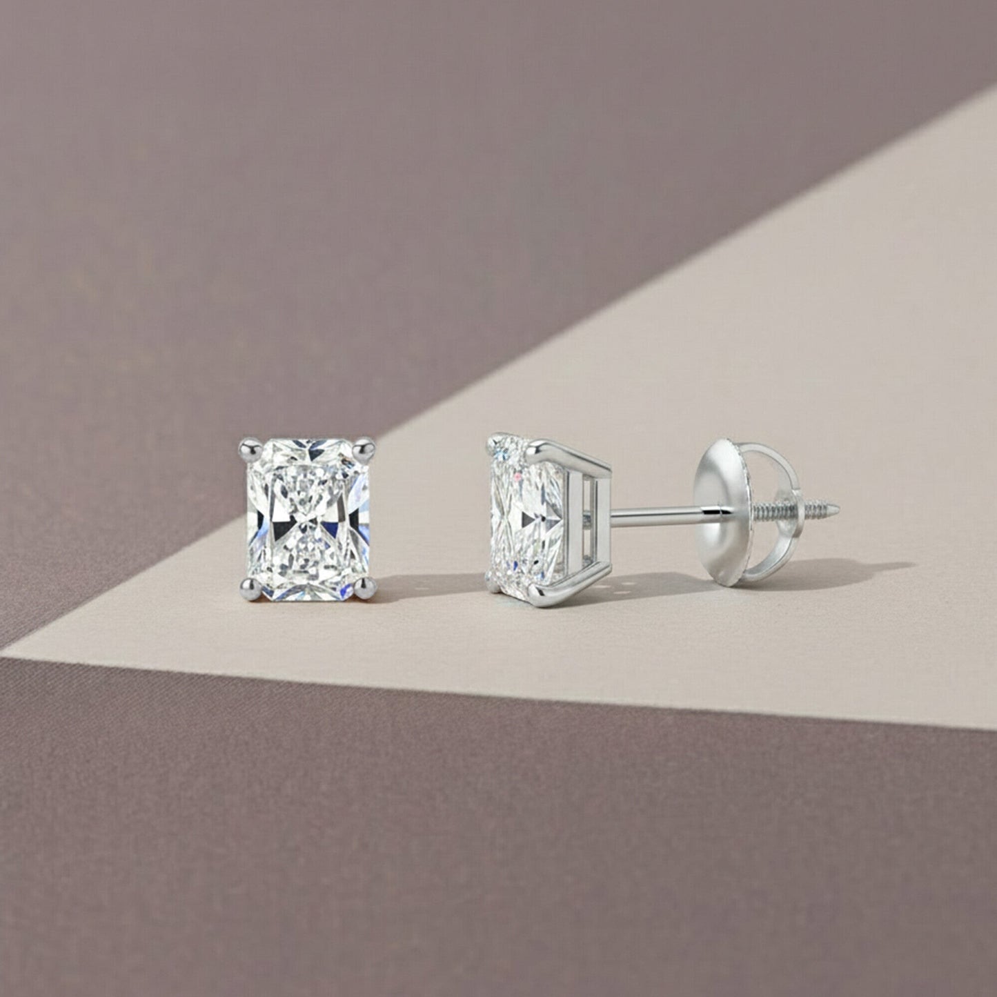 GEMHUB & CO. Radiant cut lab-grown diamond stud earrings in 950 platinum with screw backs, 2 ctw.