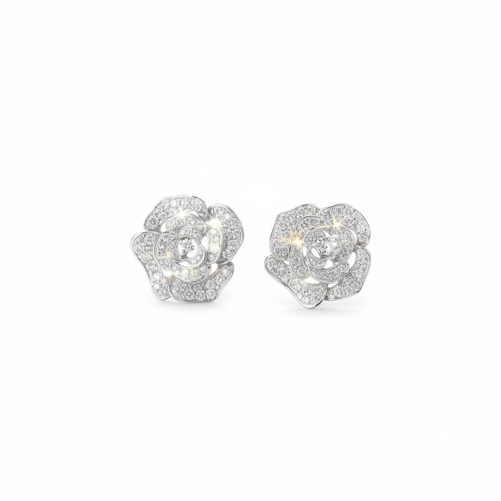 GEMHUB & CO. white gold rose cluster diamond stud earrings, 1.04ct GH/SI round natural diamonds.