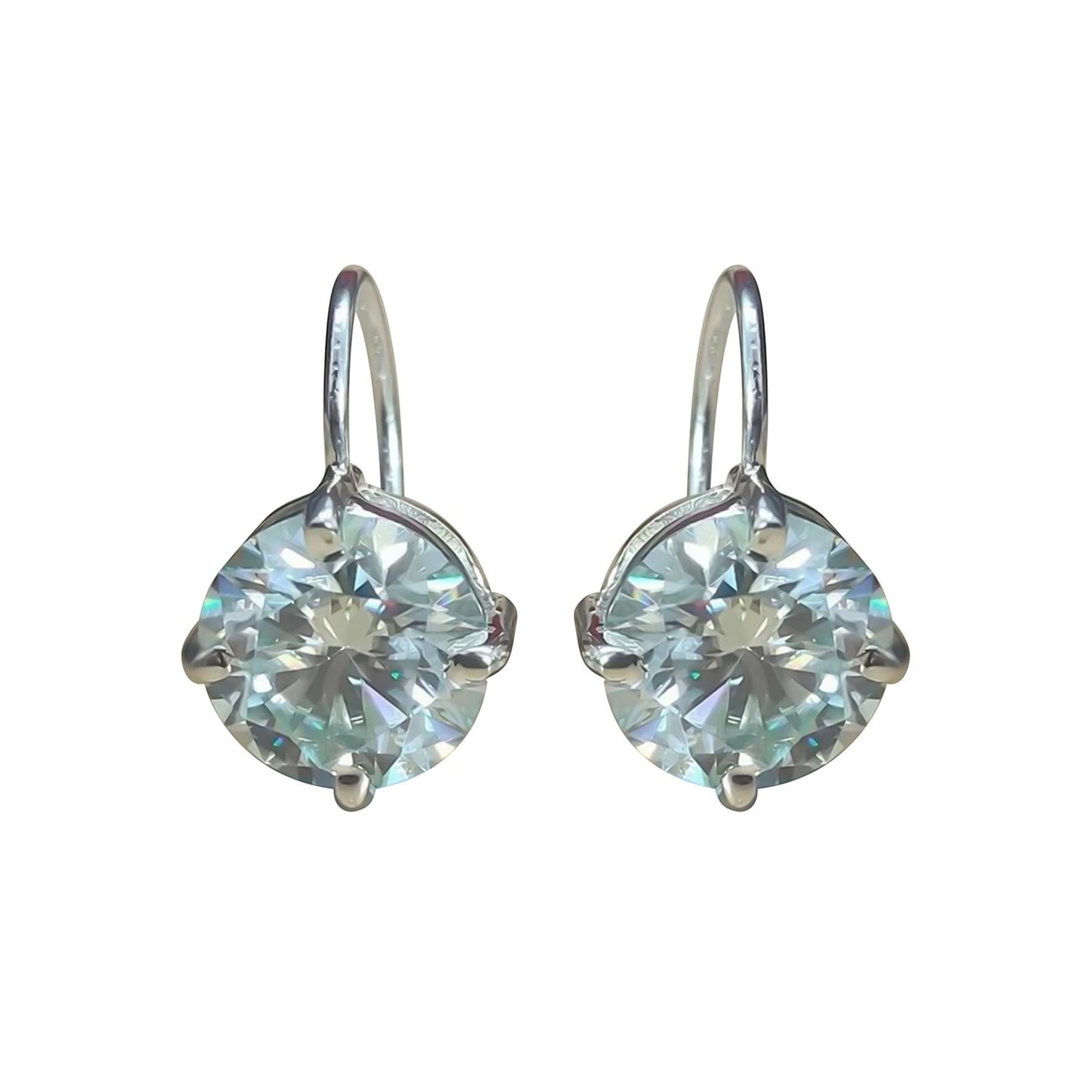 GEMHUB & CO. 10 Ct round cut white moissanite dangler earrings in 18K gold vermeil over 925 sterling silver.