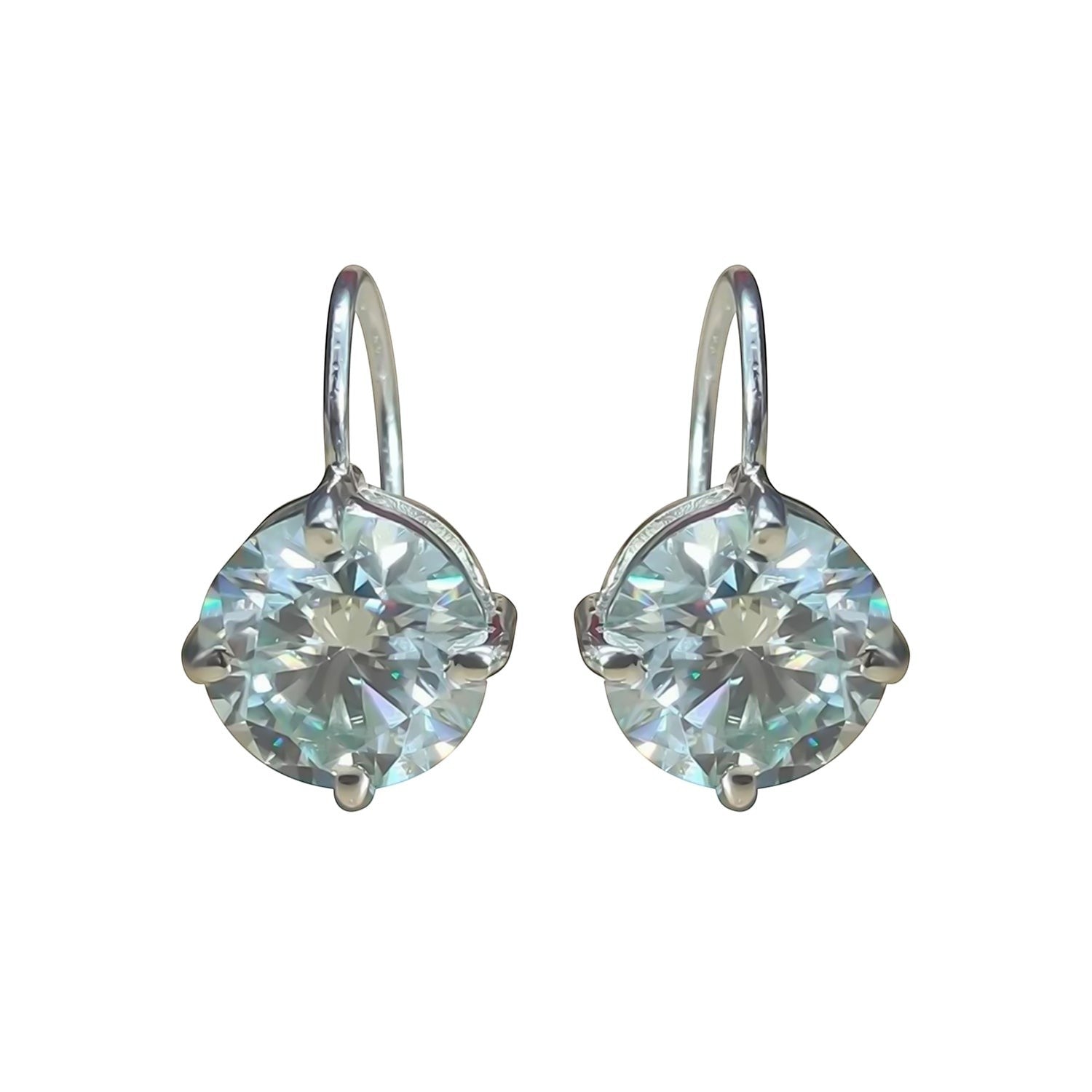 GEMHUB & CO. 10 Ct round cut white moissanite dangler earrings in 18K gold vermeil over 925 sterling silver.