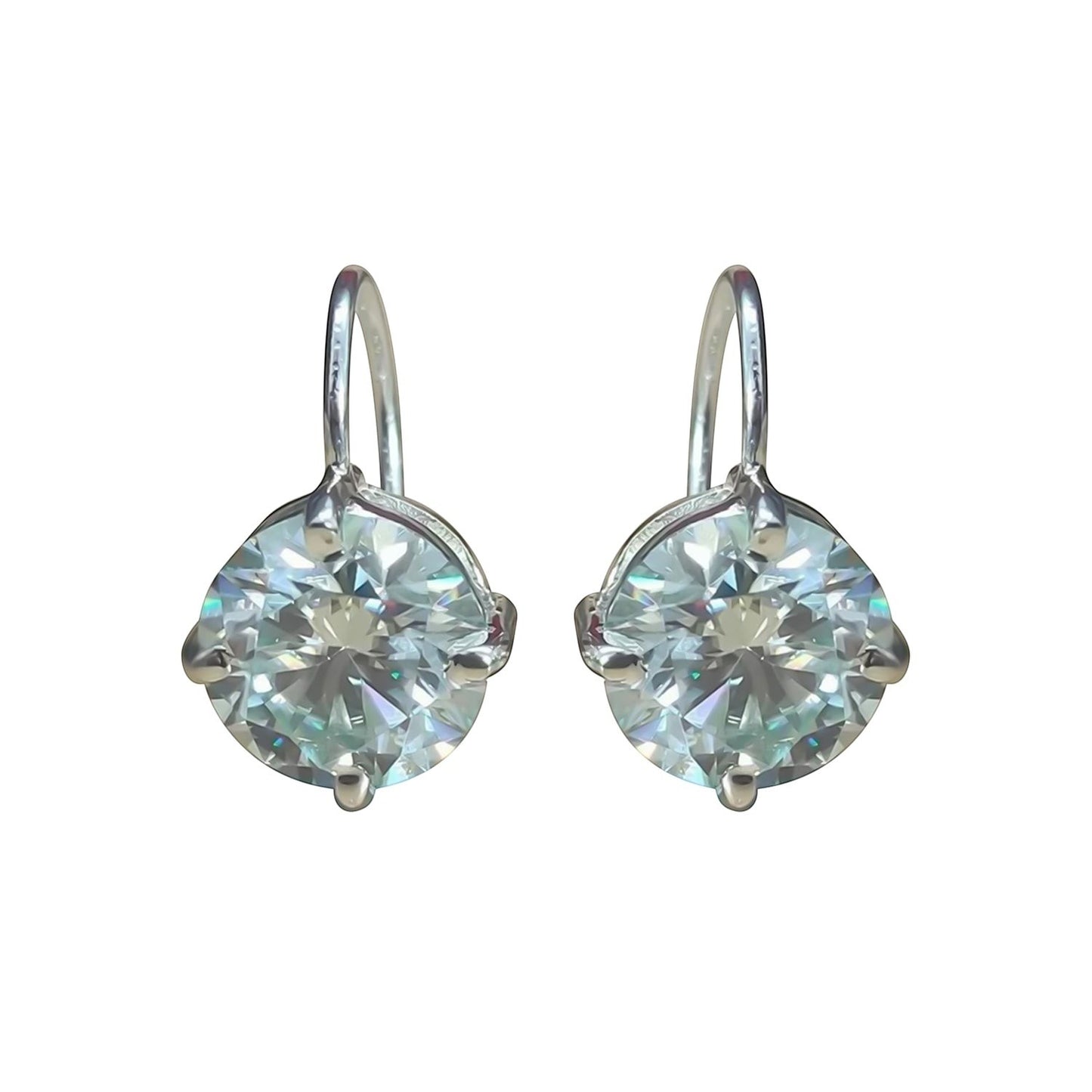GEMHUB & CO. 10 Ct round cut white moissanite dangler earrings in 18K gold vermeil over 925 sterling silver.