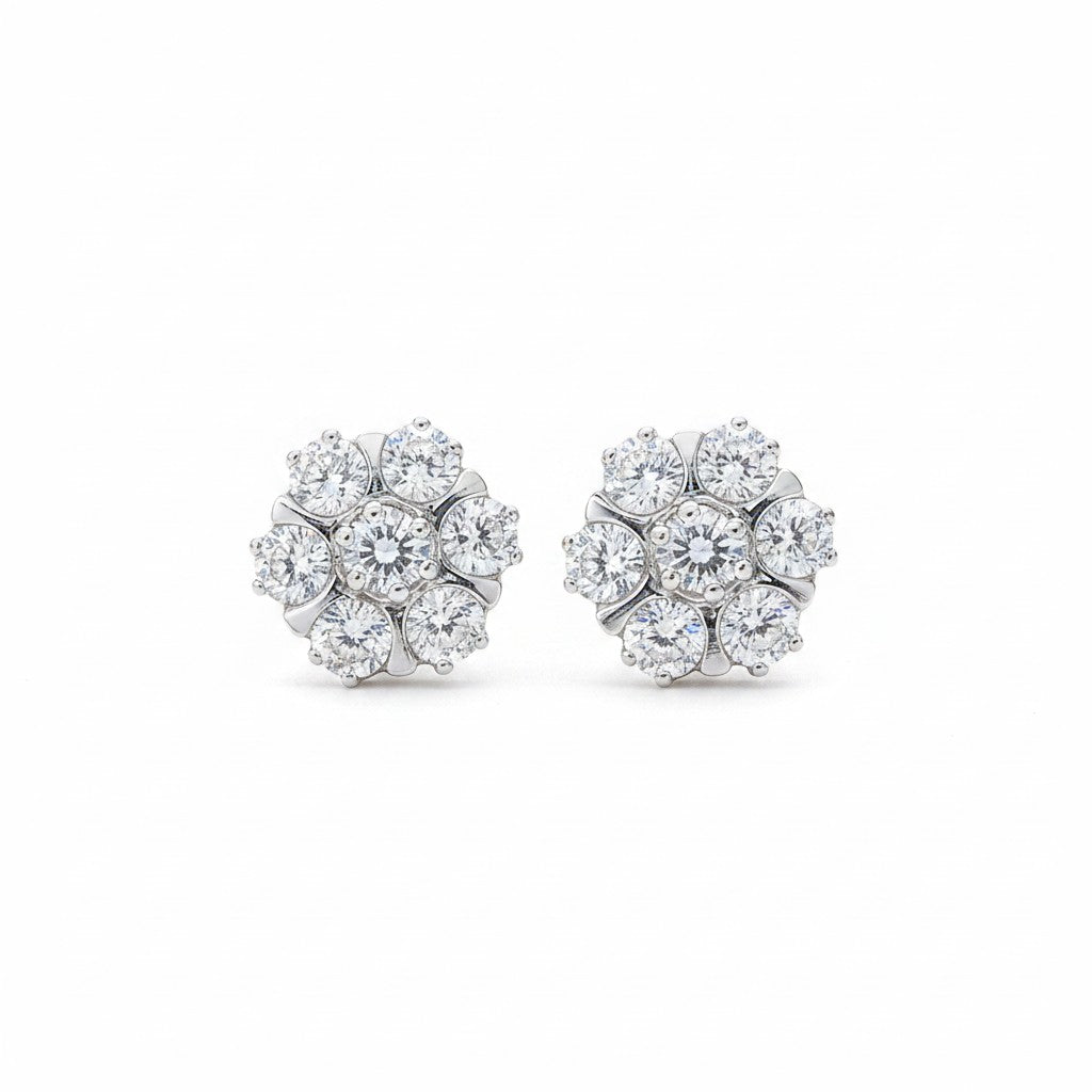 GEMHUB & CO. 10 Ct round cut white topaz cluster earrings in 925 sterling silver.