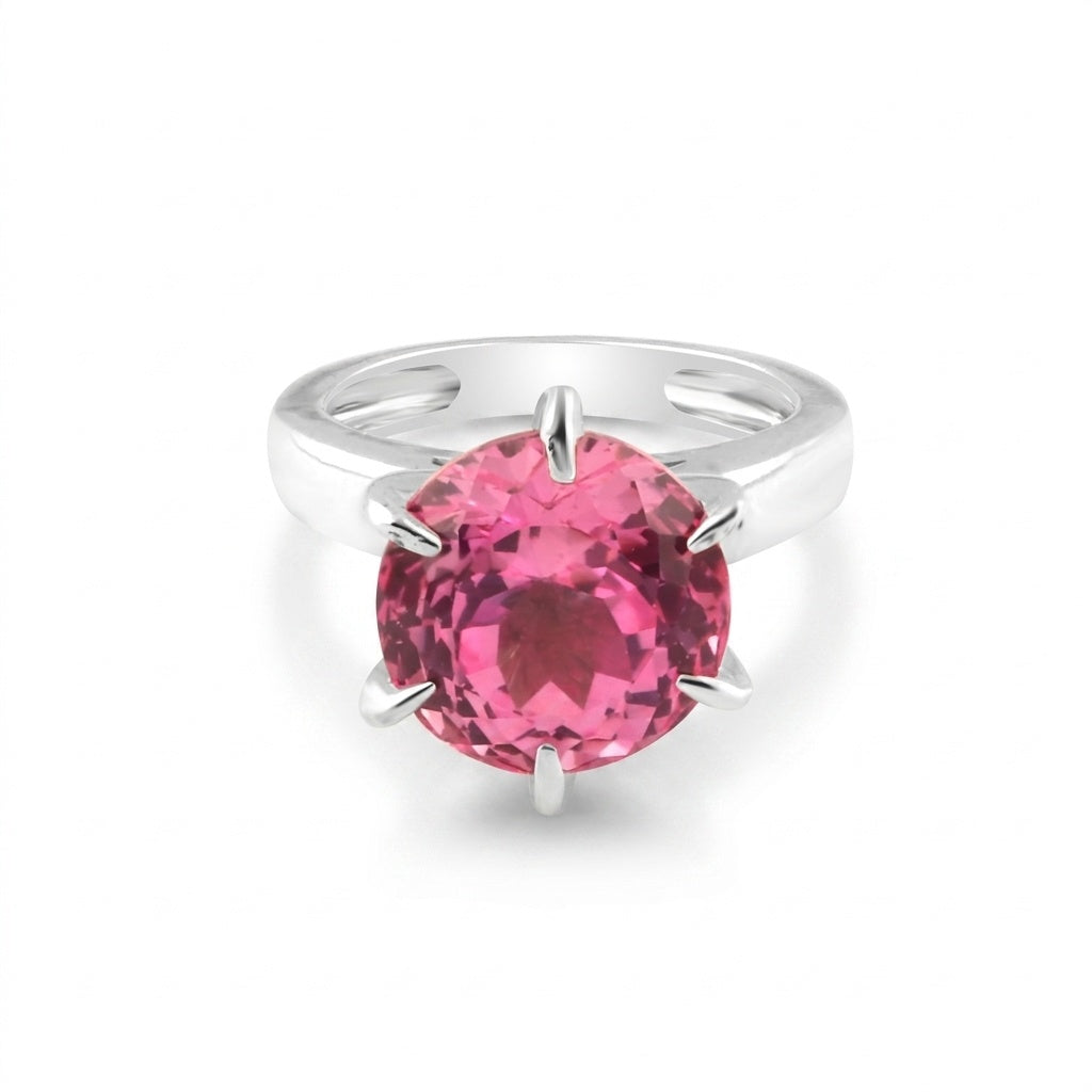 2.80 Ct. Pink Tourmaline Ring Round Cut 925 Sterling Silver Eternity Band Fine G