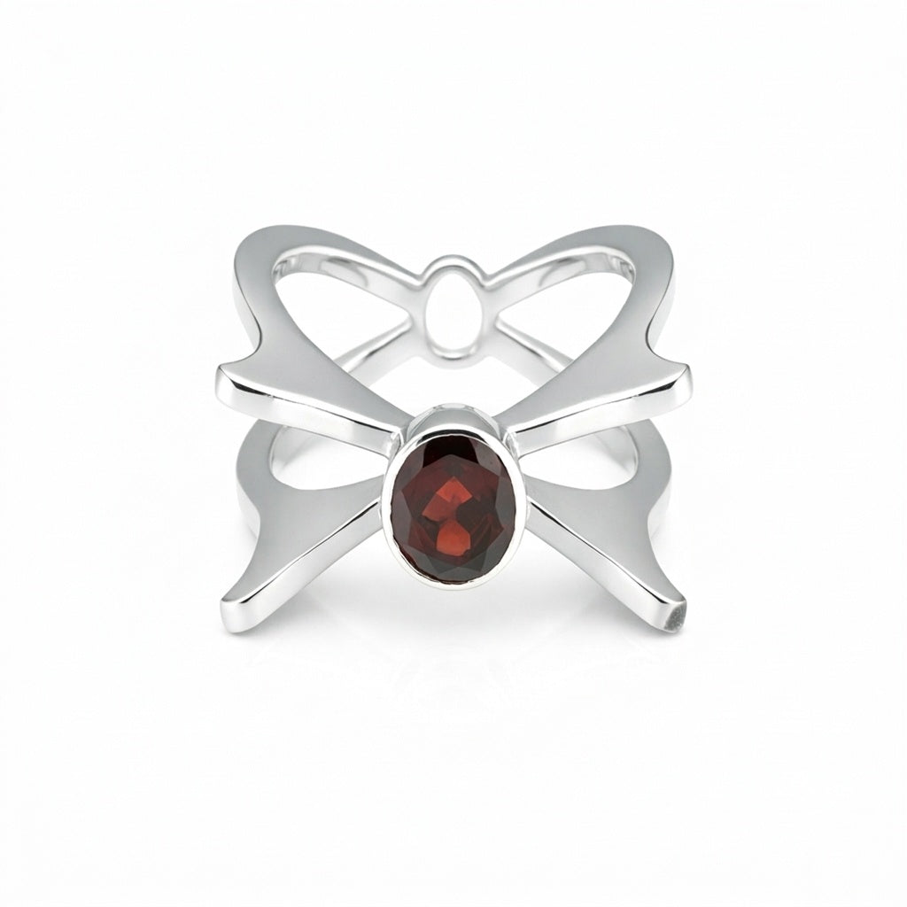 Red Garnet Solitaire Ring 3.65 Ct. Oval Cut 925 Sterling Silver Stackable Band